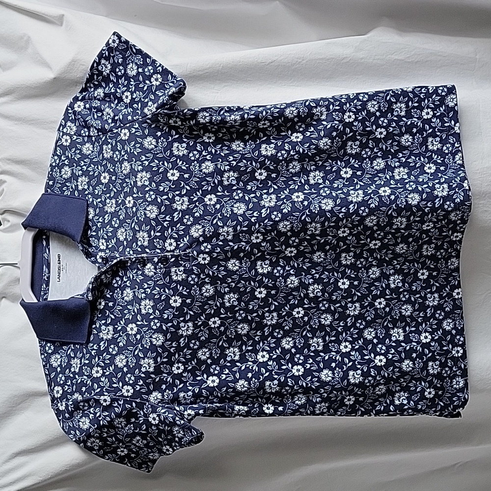 Lands' End XS Blue and White Flowered Golf Shirt